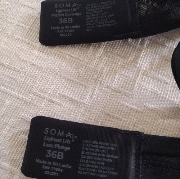 Lot Of 2 Soma Black Lightest Lift Underwire Perfect Coverage & Plunge Bra 36B - Picture 10 of 10